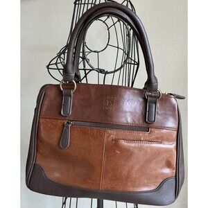 Stone & Company  2 Tone Brown Leather Purse Shoulder Bag Double Handle EUC